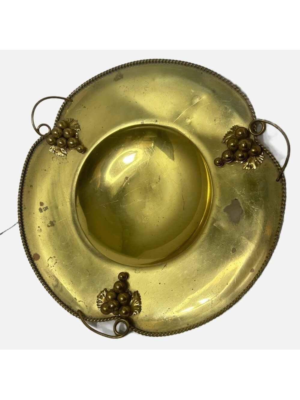 Vintage Brass Serving Tray Made in Italy Grapes Roped Edge Centerpiece Roccoco